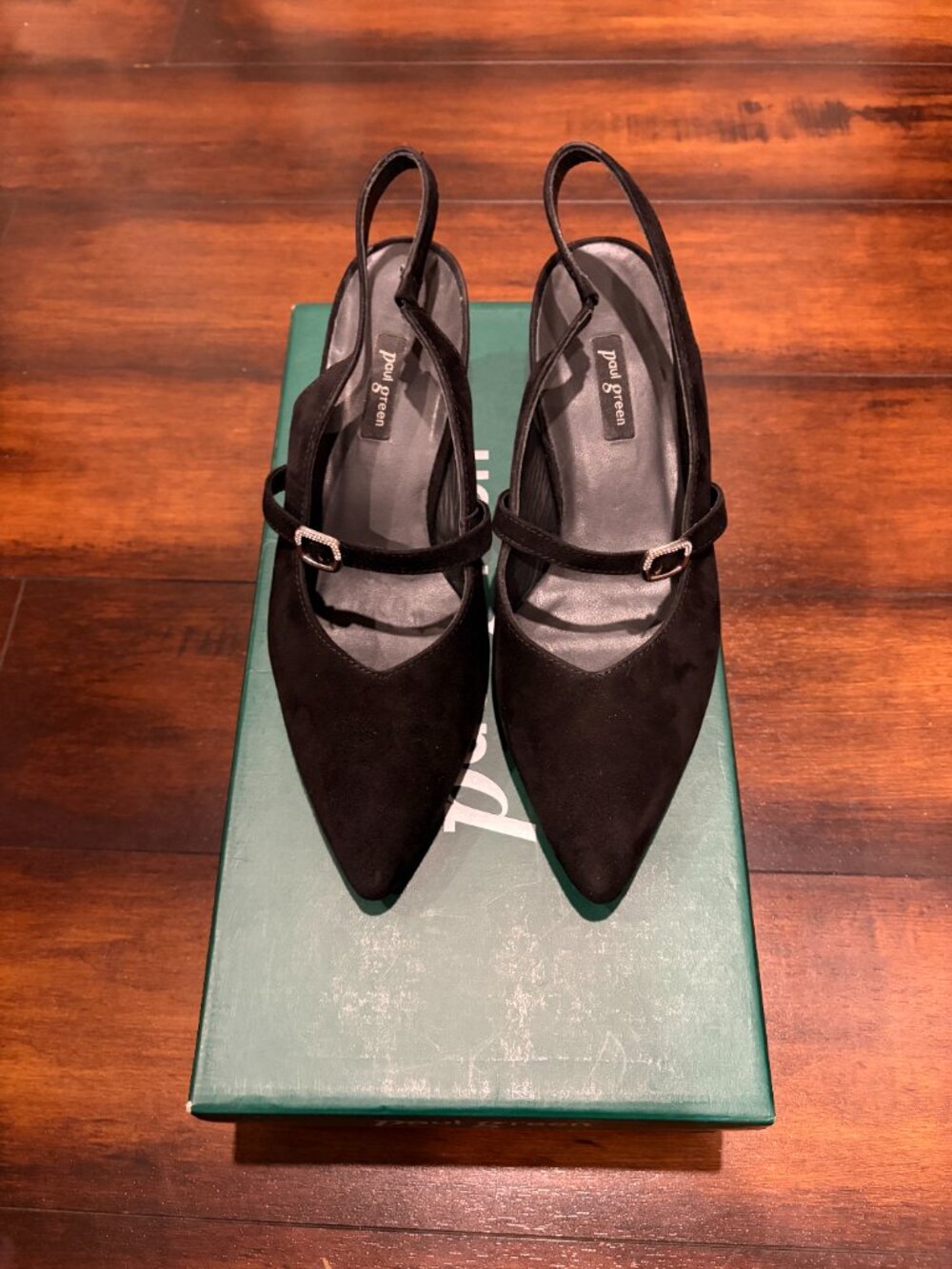 Paul Green Black Suede Slingback Kitten Heels – Size 6.5